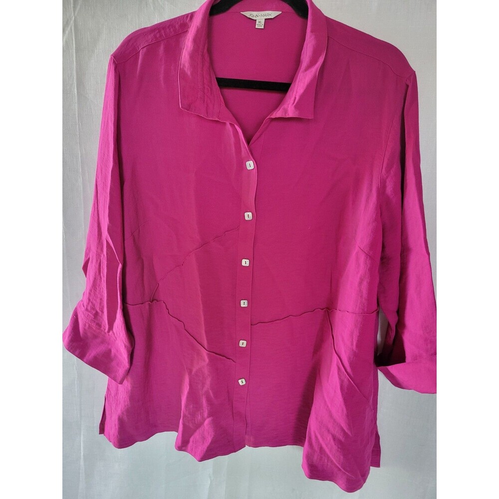 John Mark Tunic Women's XL Button Up Raspberry Boho Lagenlook - Picture 2 of 10